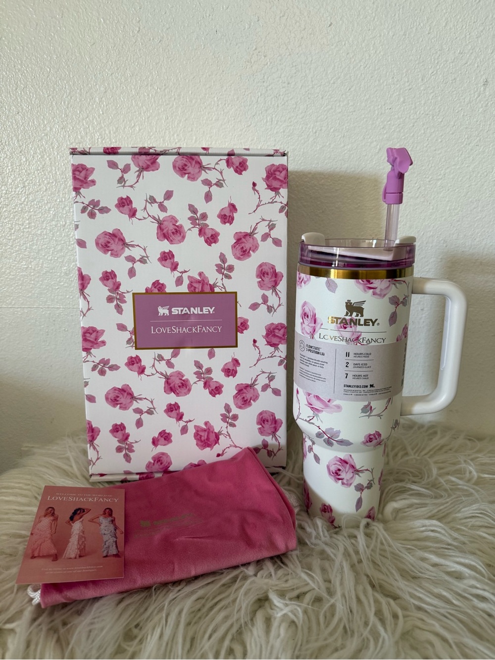 Stanley Floral Travel Tumbler in White and Pink 40oz